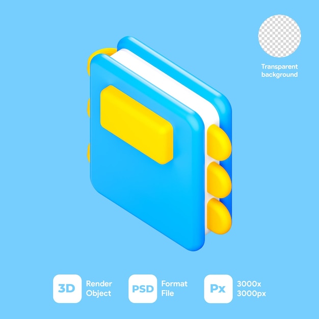 PSD 3d rendering binder book icon with transparent background