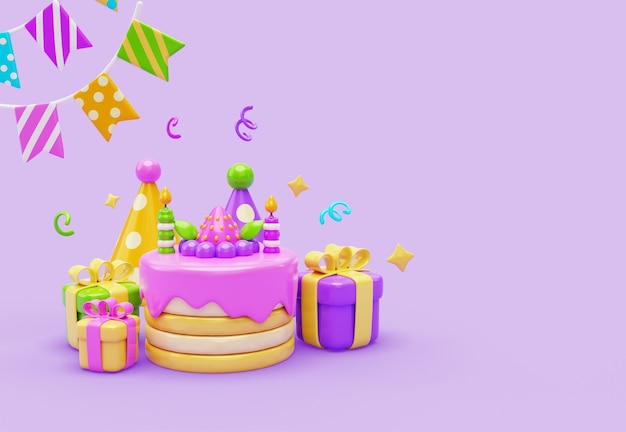 PSD 3d rendering of birthday banner