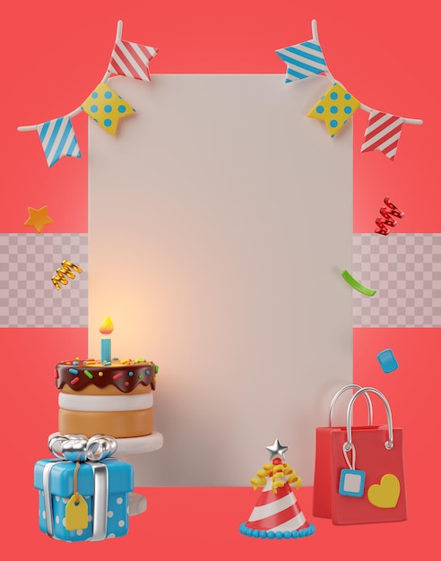 PSD 3d rendering of birthday banner