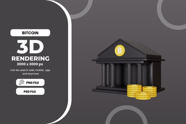 3d rendering bitcoin bank illustration premium psd