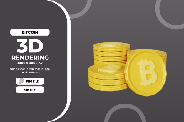 3d rendering bitcoin coins stack illustration premium psd