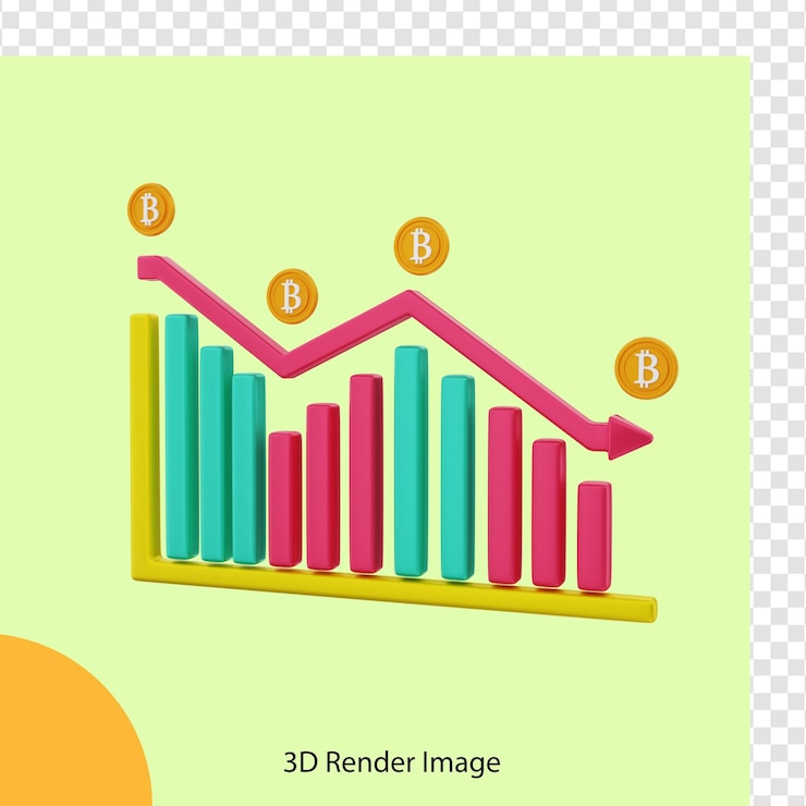 PSD 3d rendering of bitcoin crypto coin investment down