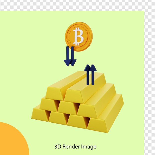 PSD rendering 3d di monete crittografiche bitcoin con oro