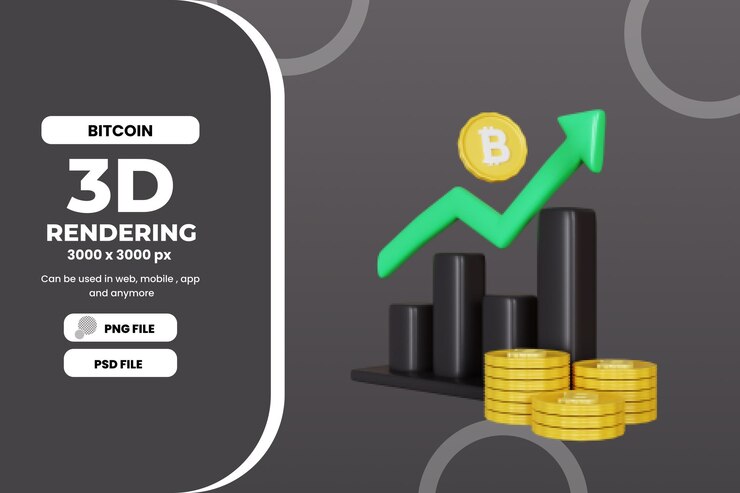 PSD 3d rendering bitcoin graph grow up illustration premium psd