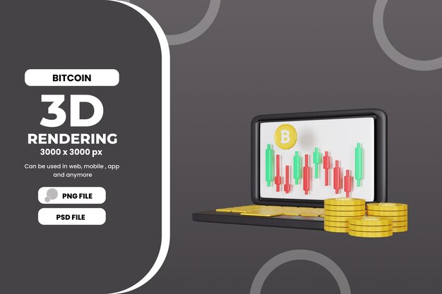 PSD 3dレンダリングビットコインラップトップイラストプレミアムpsd