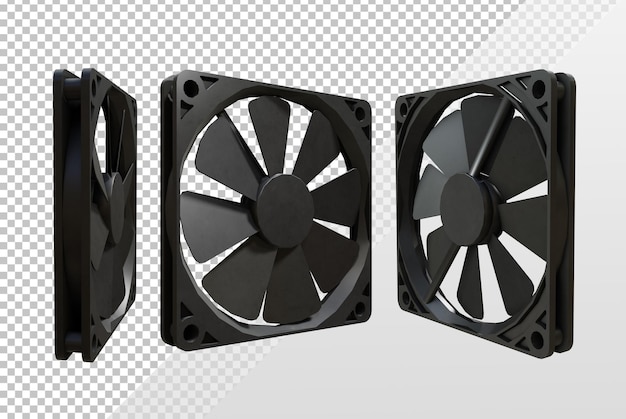 PSD 3d rendering black computer fan perspective view