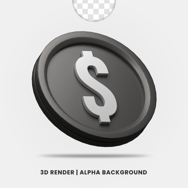 PSD 3d rendering of black dollar coin isolated. useful for business or e-commerce illustration.