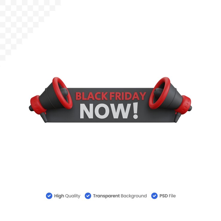 3d rendering black friday banner with two megaphone isolated
