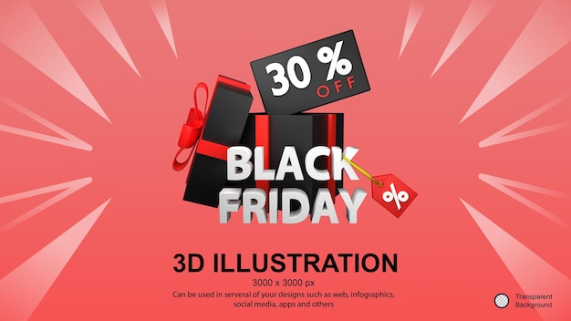 ブラックフライデーのイラストの3Dレンダリング