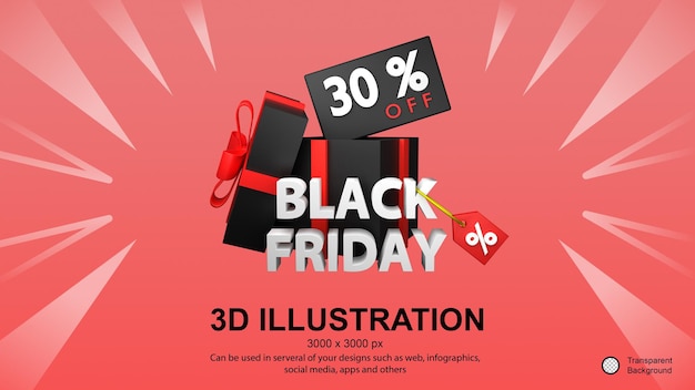 PSD 3d rendering of black friday illustration