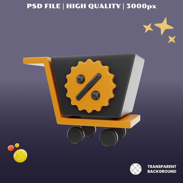 PSD rendering 3d oggetto icona carrello black friday