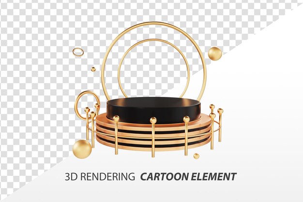 3D rendering black and gold products display stand elements