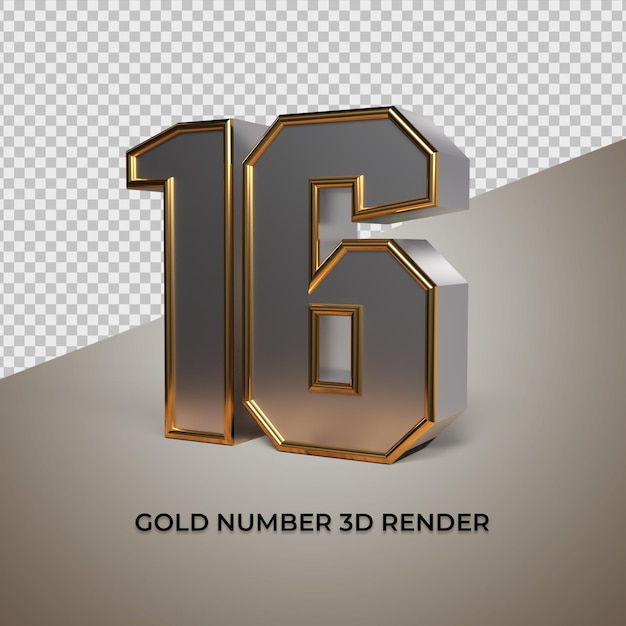 3d rendering black gold silver number 16