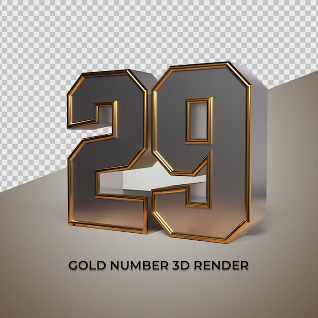 3d rendering black gold silver number 29