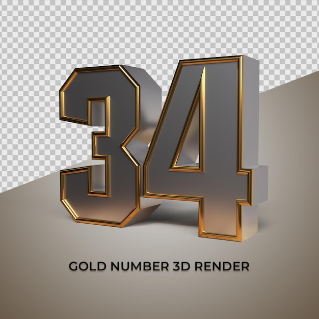 3D rendering black gold silver number 34