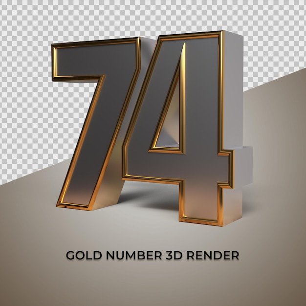 3D rendering black gold silver number 74