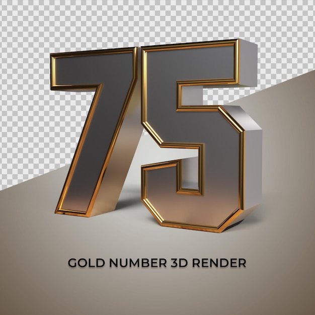 PSD 3d rendering black gold silver number 75