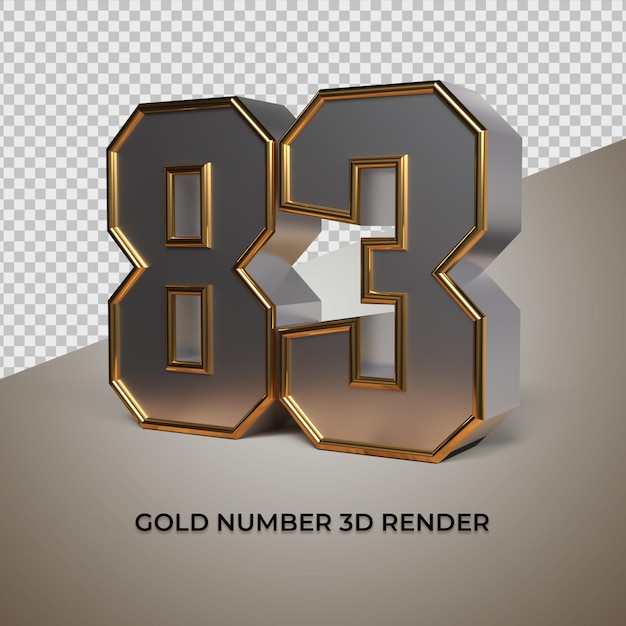 3D rendering black gold silver number 83