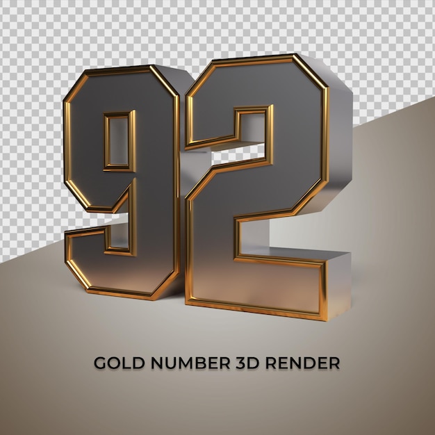3d rendering black gold silver number 92