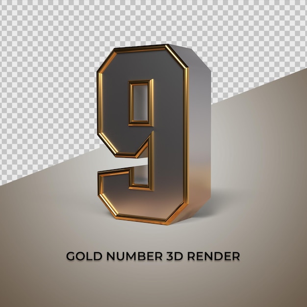 3d rendering black gold silver number 9