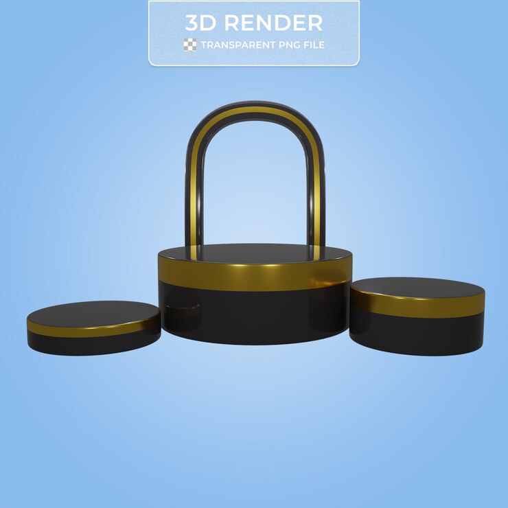 PSD 3d 渲染黑色的讲台与金色音调和形背景