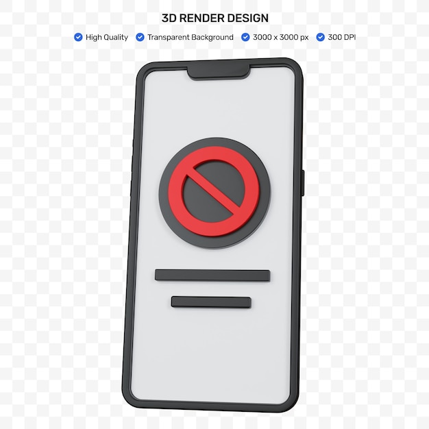 PSD 禁止アイコン記号が分離された3dレンダリング黒スマートフォン