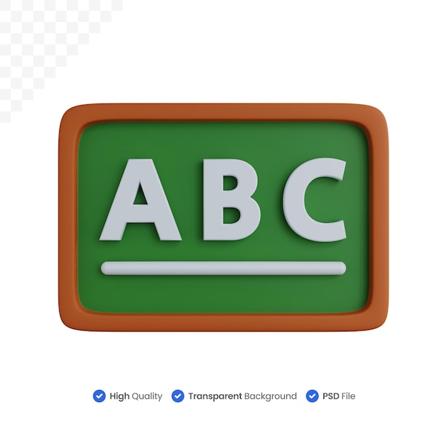 PSD 고립 된 단어 abc와 3d 렌더링 칠판