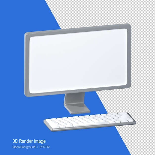 3d rendering of blank monitor and keyboard object isolated on white.