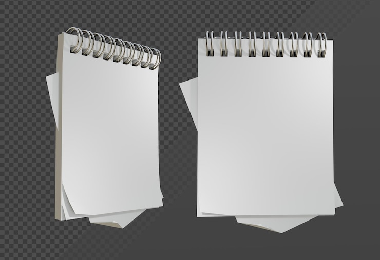 PSD 3d rendering of blank notepad book with spiral perspective view