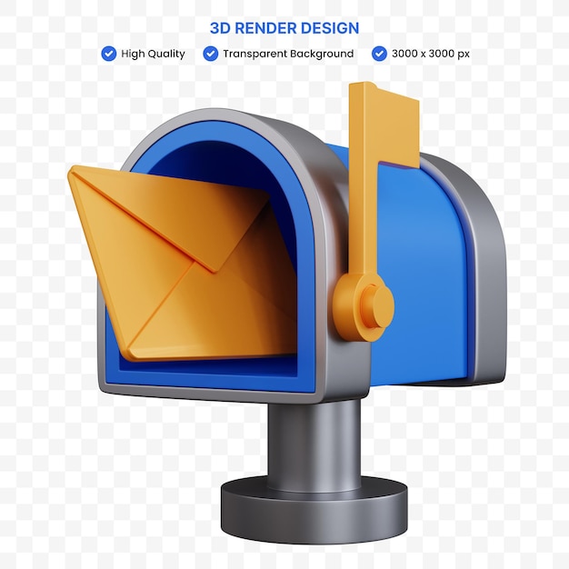 PSD 3d-rendering blauwe brievenbus met e-mail geïsoleerd