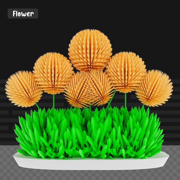 3d-rendering bloem met groen gras