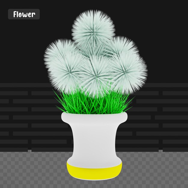 PSD 3d-rendering bloem met groen gras