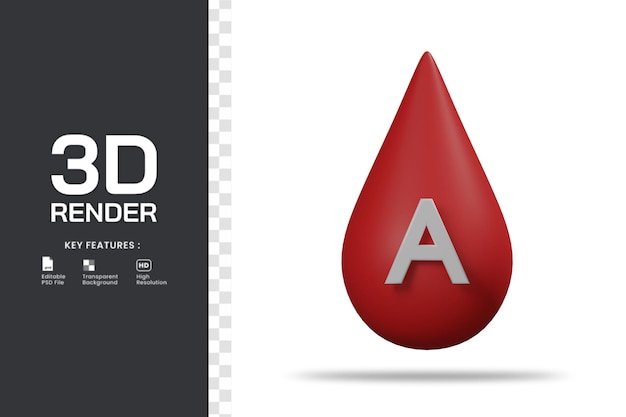 PSD 3d rendering blood type a icon isolated. useful for health illustration.