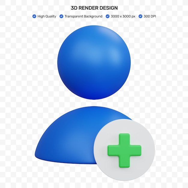 3d rendering blue add user icon isolated