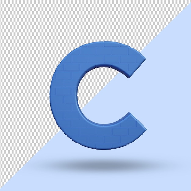 PSD 3d rendering blue alphabet c letter creative premium psd