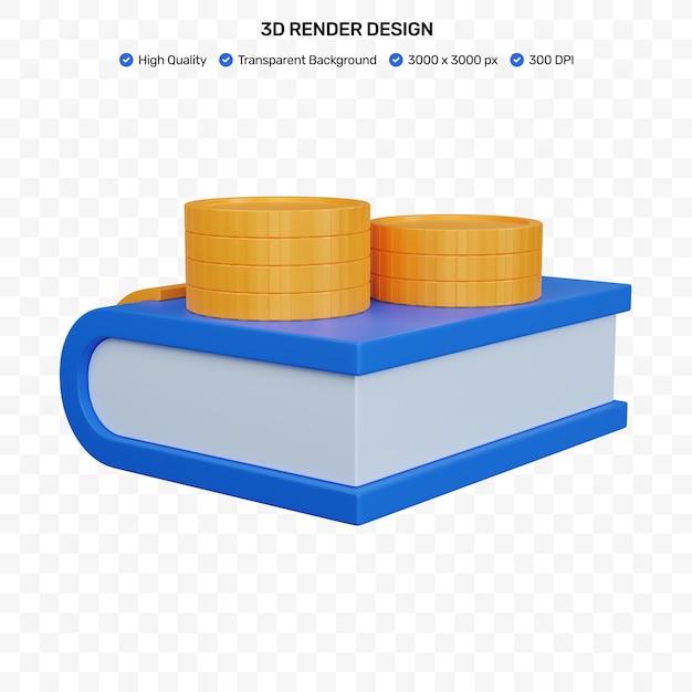 分離された本にコインで青い本をレンダリングする3d