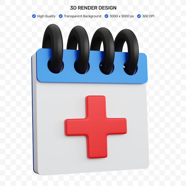 3d rendering calendario blu medico isolato