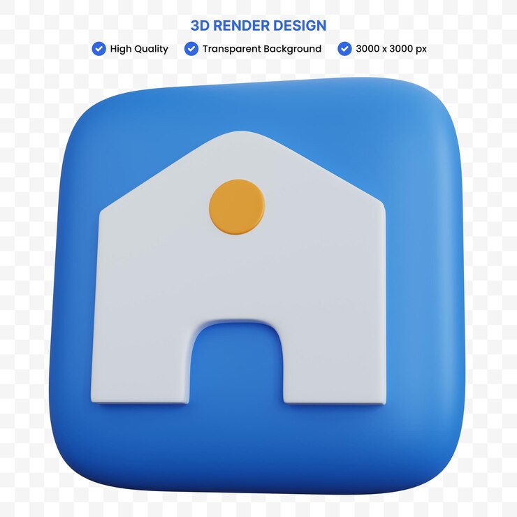 3d rendering blue icon home isolated