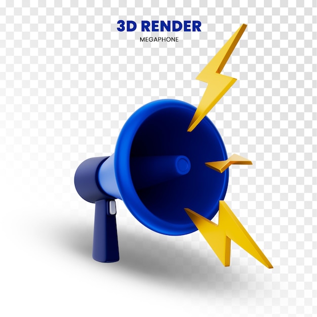 PSD 3d rendering blue megaphone on transparent background