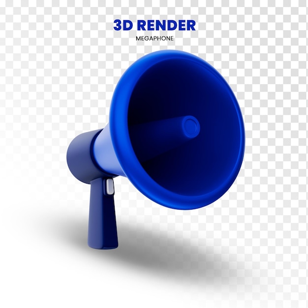 PSD 3d rendering blue megaphone on transparent background