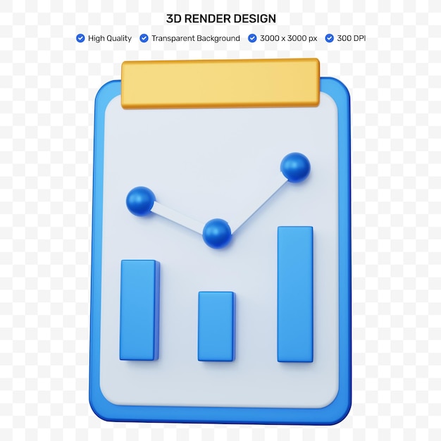 3d rendering blue report task analytic with bar statistics and round isolated