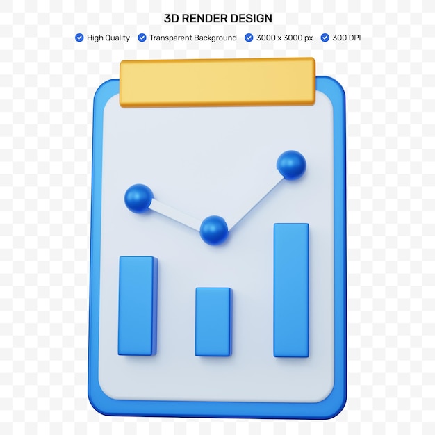PSD 3d-рендеринг аналитической задачи синего отчета со статистикой бара и изолированным раундом