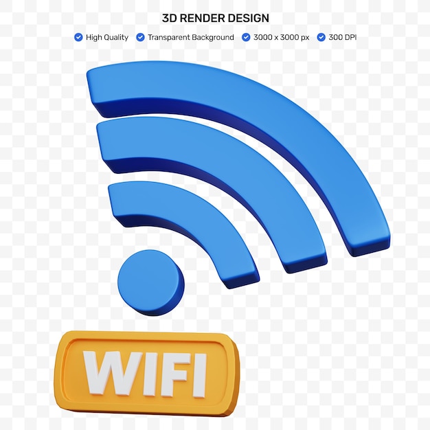 PSD 3d rendering blue wifi with wifi text box isolated