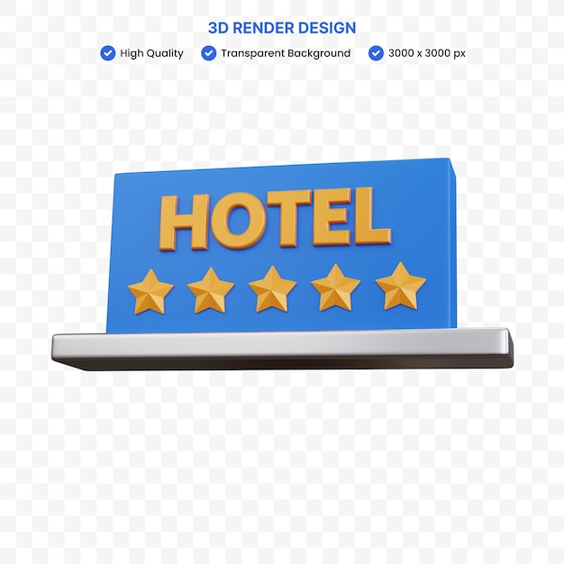 PSD 3d-rendering board hotel met vijf sterren geïsoleerd