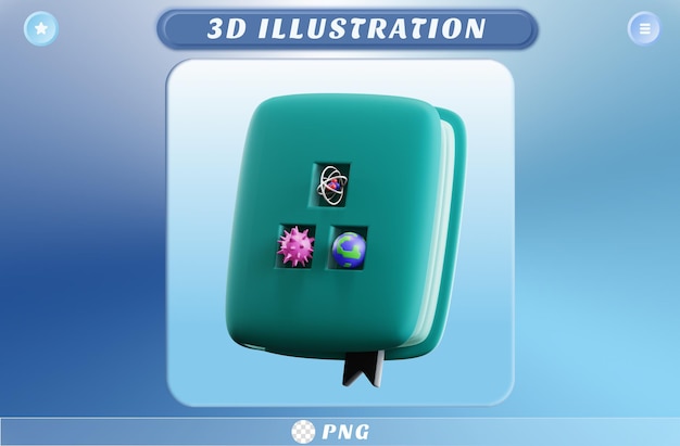 PSD icona dello scienziato del libro di rendering 3d
