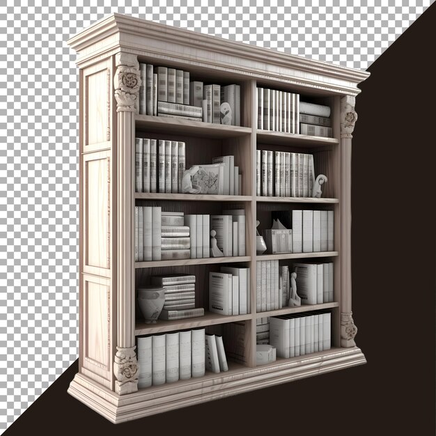 PSD 3d rendering of a books cupboard on transparent background ai generated