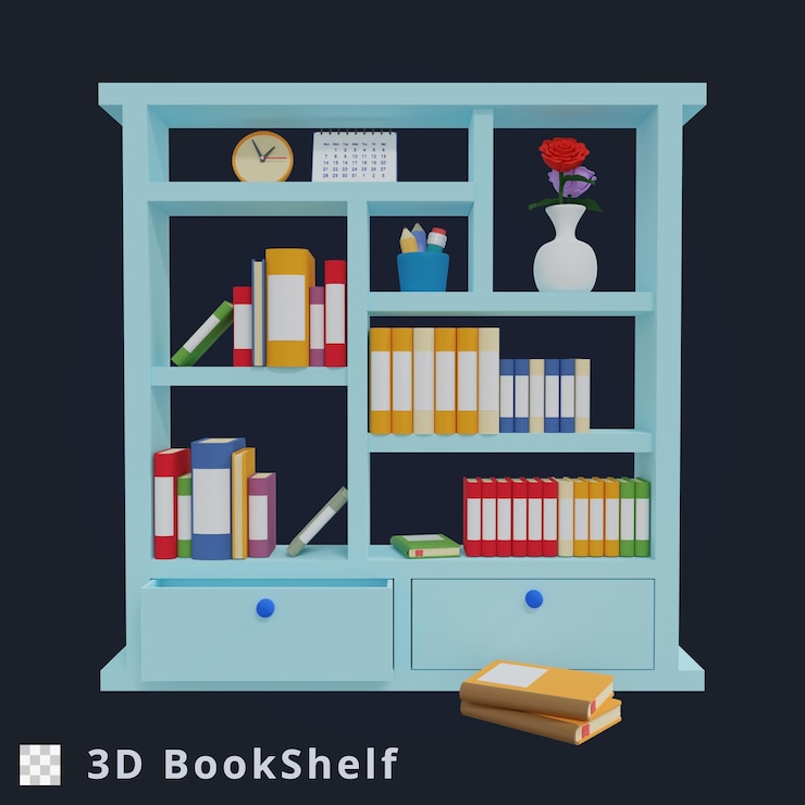 PSD 3d rendering bookshelf illustration