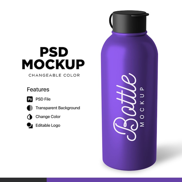 3d rendering bottle stainless mockup psd