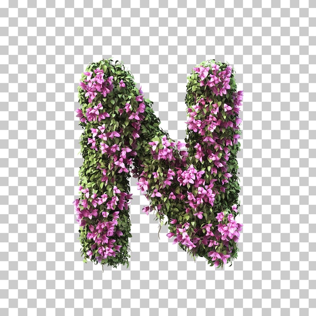 3d rendering of bougainvillea alphabet n