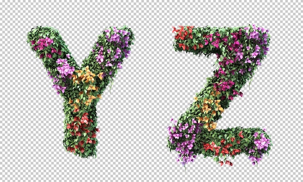 PSD rendering 3d di alfabeto bougainvillea